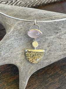Nature Scape Pendant 2025 Fossil coral and Rosequartz